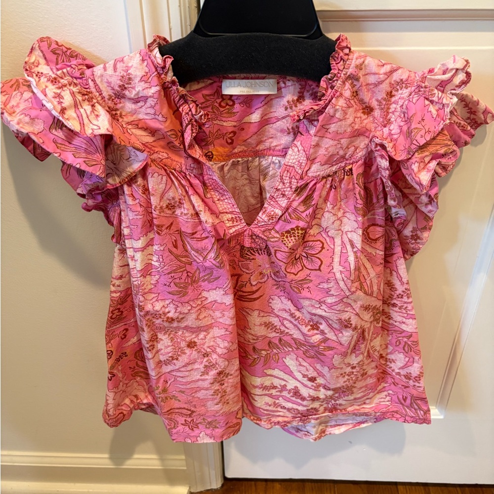 Ulla Johnson Pink Floral Ruffle Blouse
